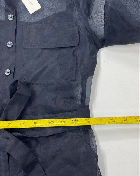 Anthropologie Women's NWT Black Sheer Silk Wide Leg Belted Jumpsuit Size 2