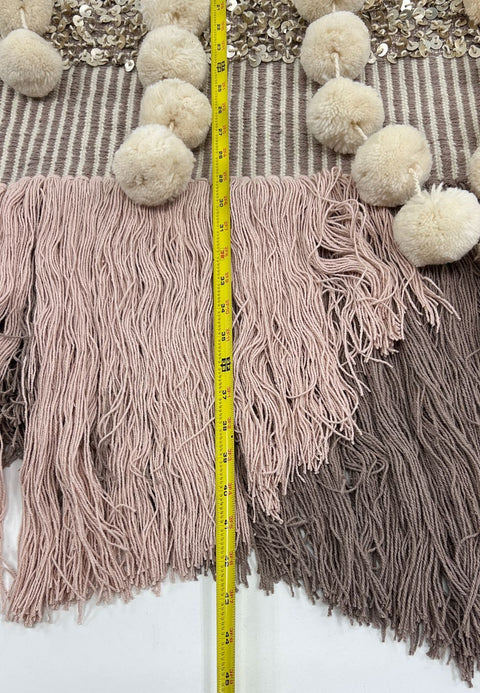 West Elm & Pottery Barn Sequined Beige Pom Pom Wall Hanging Macramé Tapestry