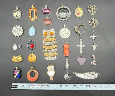 Costume Jewelry Pendant Lot 31pc Vintage to Modern Includes Lia Sophia & Owl