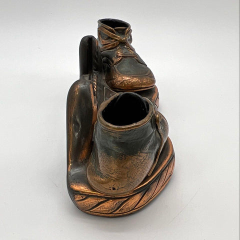 Vintage 1960s Bronze Finished Baby Shoe Display Stand 11-Inch