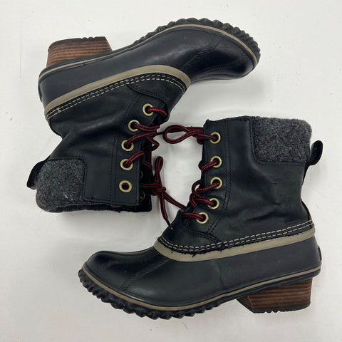 Sorel Conquest Wedge Black Leather Waterproof Ankle Boots Women's Size 7