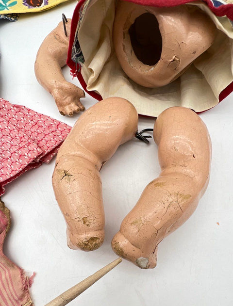 Antique Composition Baby Doll Lot For Repair Restoration With Vintage Clothes