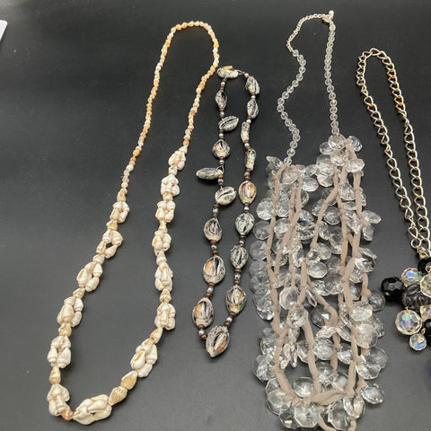 Fashion Statement Necklace Jewelry Lot of 8 Crystal Shell Silver Tone