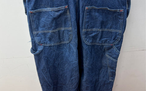 Vintage 90s Dickies Men's Blue Denim Bib Overalls Striped Straps Sz 36x34