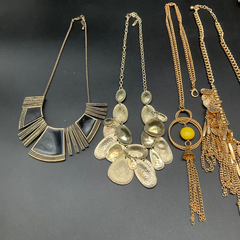 Fashion Statement Jewelry Lot of 9 Boho Gold Tone Bib Fringe Beaded Necklaces