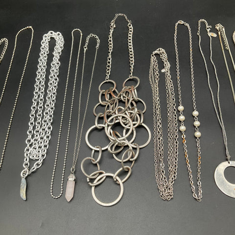 Brighton & Mixed Silver Tone Necklace Lot of 11 Statement Fashion Jewelry
