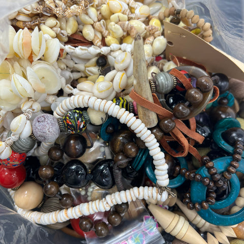 Vintage Boho Wood Shell Beaded Jewelry Necklace Bracelet Craft Lot