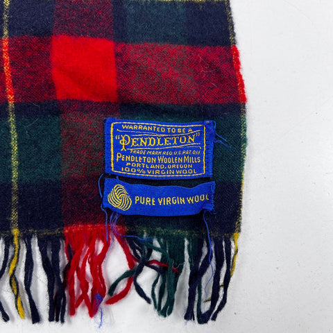 Vintage 90s Pendleton Wool Scarf Red Green Plaid Fringe Unisex Made in USA