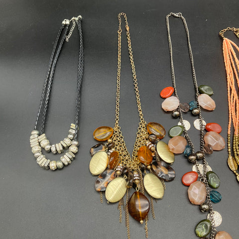 Statement Costume Jewelry Lot of 7 Necklaces Beaded Gold Tone Silver Tone Boho