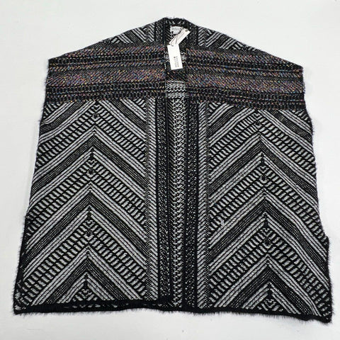 Molly Bracken NWT Knit Poncho Vest Black White Chevron Metallic Eyelash Sz M/L