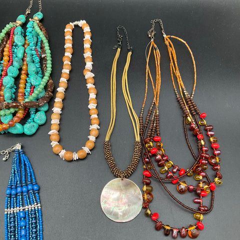 Boho Fashion Jewelry Lot of 8 Necklaces Beaded Statement Bib Tribal Style