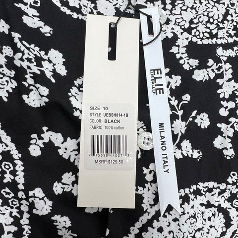 NWT Elie Balleh Black White Paisley Print Button Up Shirt Women's Size 10 S