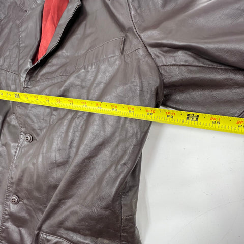 Vintage 70s Clipper Mist Brown Leather Car Coat Jacket Blazer Men's 44L