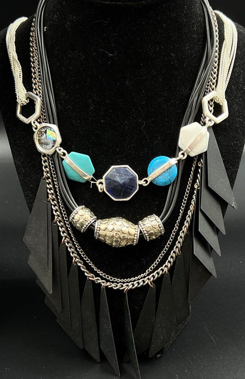 Modern & Boho Statement Necklace Jewelry Lot of 7 Eclectic Pendant Bib Fringe