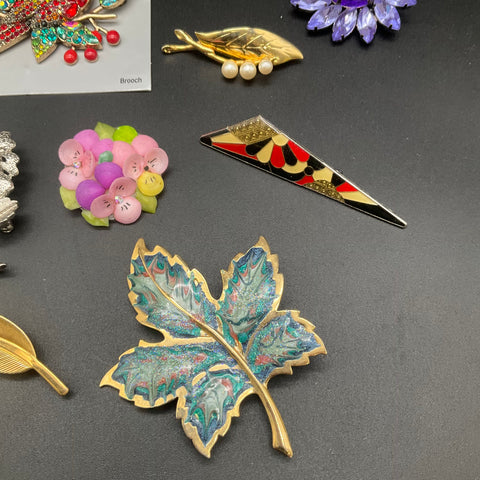 Vintage and Modern Costume Jewelry Brooch Pin Lot of 12 Rhinestone Floral Bird