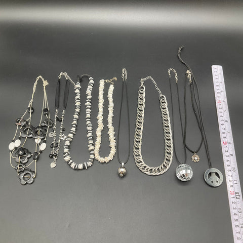 Vintage & Modern Costume Necklace Jewelry Lot 9 Pieces Shell Peace Disco Ball