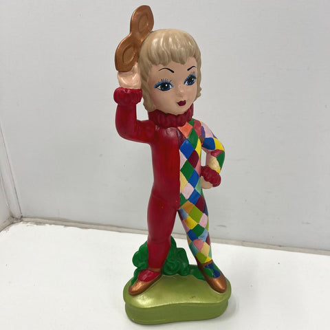 Vintage 1964 Cory Studio Harlequin Girl Ceramic Figurine 10.5" MCM Kitsch