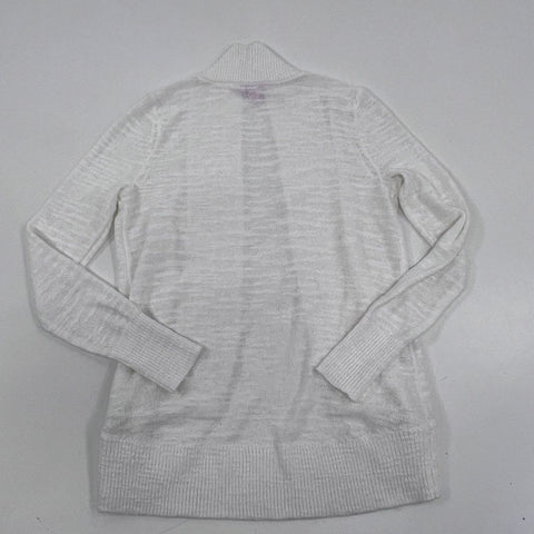 Lilly Pulitzer Women's White Open Front Shawl Collar Slub Knit Cardigan Sz S