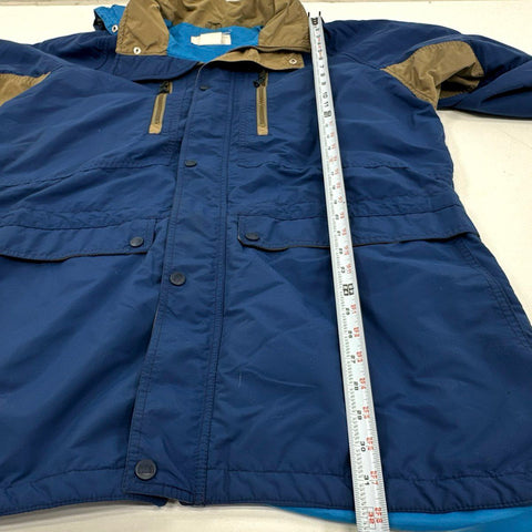 Vintage 90s REI Mountain Parka Hooded Jacket Blue Khaki Trim Sz XL