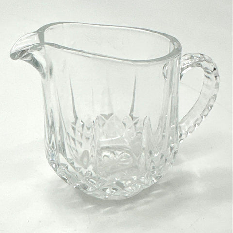 Crystal Creamer and Sugar Bowl Set 3 Piece Diamond Point Pattern Clear Vintage