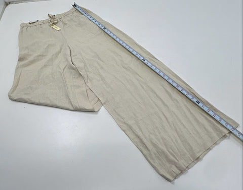 Max Studio London Women's Tan Blended Linen Wide Leg Trousers Mid Rise NWT Sz L