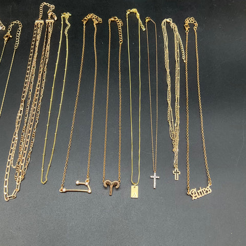 Gold Tone Fashion Necklace Jewelry Lot 16pc Zodiac Cross Bar Faux Pearl Charms