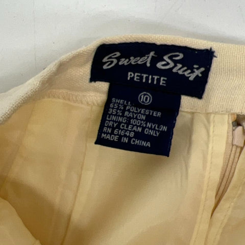 Sweet Suit Cream Vintage 90s Double Breasted Skirt Suit Set Women's 10 Petite