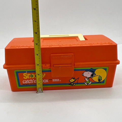 Vintage Snoopy Zebco Catch'em Box Orange Plastic Tackle Utility Box Woodstock