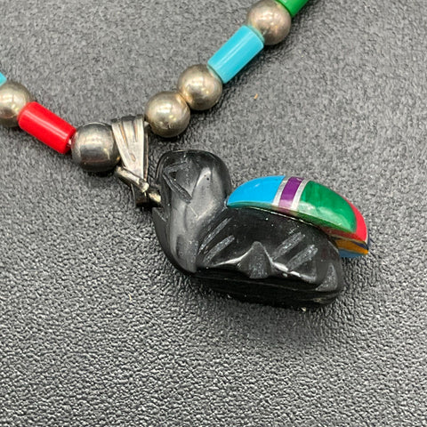 Vintage Dorothy Brave Eagle Oglala Lakota Turtle Fetish Inlay Necklace 17"