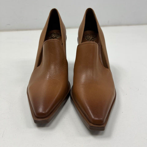 Vince Camuto Wevenly Brown Leather Stacked Heel Loafer Pump Size 10M
