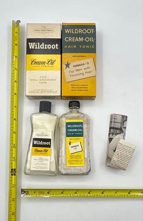 Vintage Wildroot Men's Cream-Oil Hair Tonic Dressing Glass Bottles Set 3.5 Oz