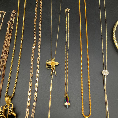 Vintage to Modern Mixed Costume Jewelry Lot 13 Necklaces Gold & Silver Tone
