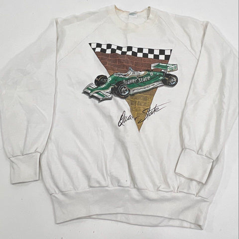 Vintage 80s Quaker State White Race Car Graphic Sweatshirt Anvil USA Men's XL