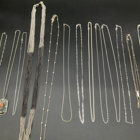 Fashion Necklace Jewelry Lot of 13 Silver Tone Multi-Strand Pendant Chain