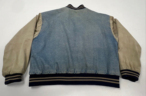 Vintage 90s American Eagle Men's Denim Varsity Jacket Blue Tan Sz XL