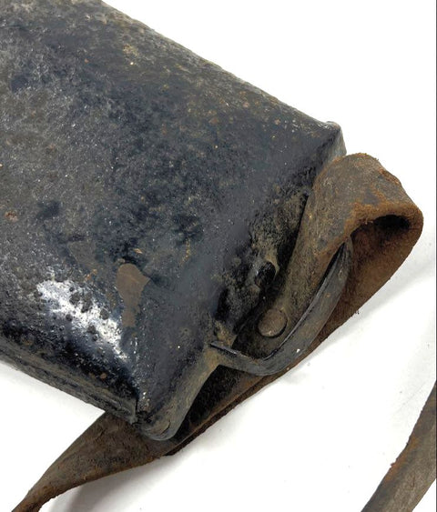 Vintage Antique Rustic Metal Farm Cowbell with Leather Strap Large Black