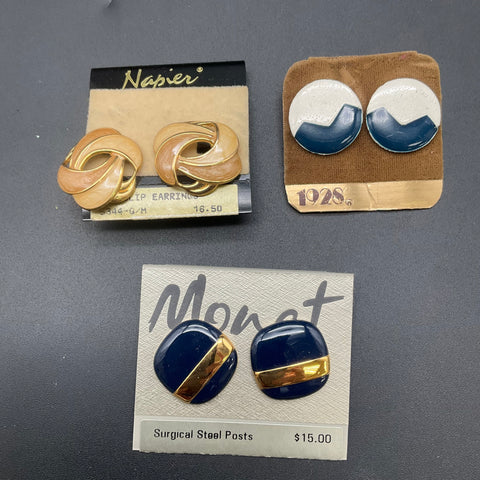 Monet Napier 1928 Vintage Jewelry Lot of 9 Pairs Clip-on & Post Earrings