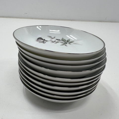 Noritake Janette 6604 10 Piece Fruit Dessert Bowl Set Platinum Trim Vintage