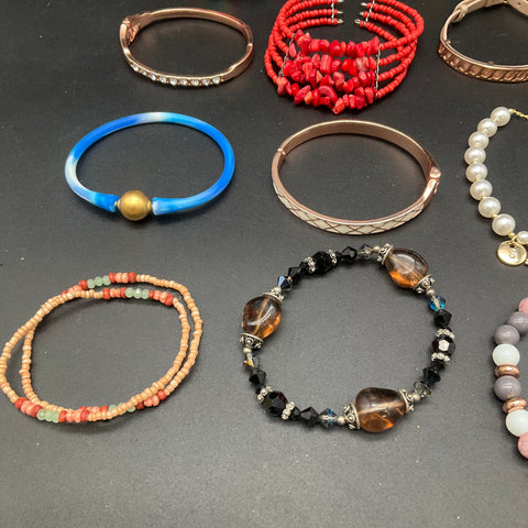 Eclectic Fashion Jewelry Bracelet Lot of 22 Beaded Bangles Cuff Boho Statement