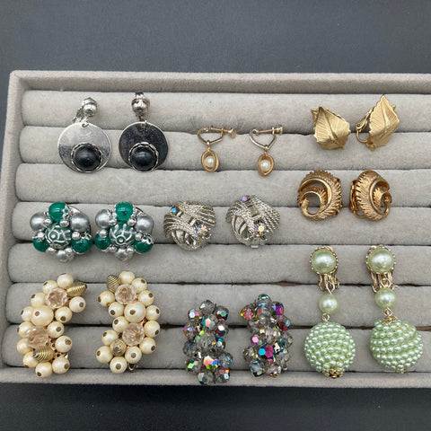 Vintage Mid-Century Clip-On Earrings Lot of 9 Sarah Coventry AB Crystal 18pc