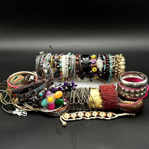 Vintage to Modern Costume Jewelry Lot of 50+ Bracelets Bangles Cuffs Beaded