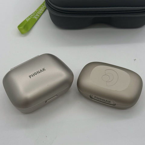 Phonak Hearing Aid Set with Two Charging Cases and Accessories Not Tested