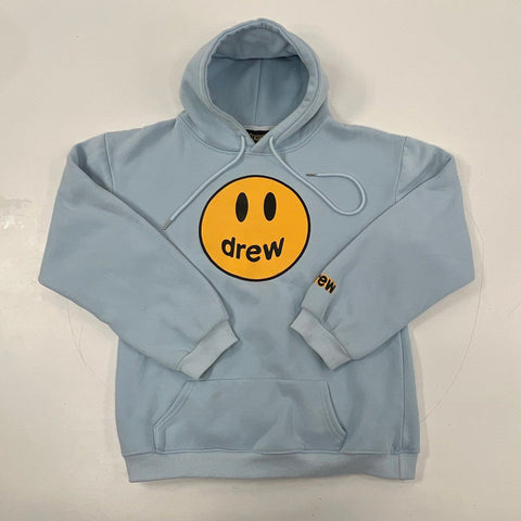 Drew House Men's Light Blue Mascot Smiley Face Hoodie Logo Pullover Size L