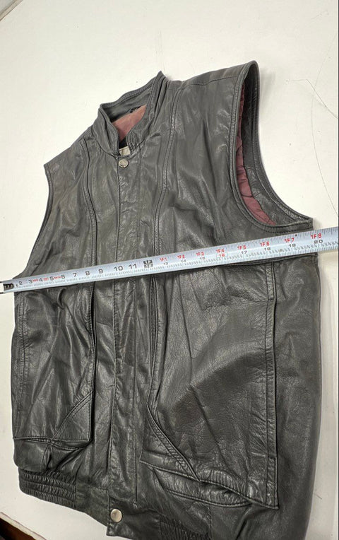 Vintage 90s Saks Fifth Avenue Men's Black Leather Vest Quilted Lining Full Zip