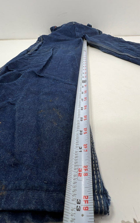 Vintage 90s Dickies Men's Blue Denim Bib Overalls Striped Straps Sz 36x34