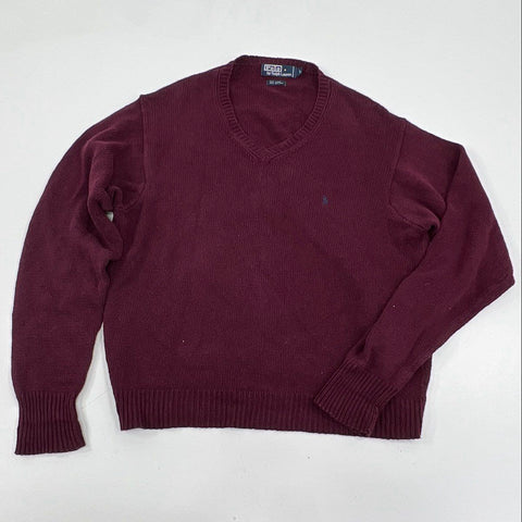 Vintage 90s Polo Ralph Lauren V-Neck Pony Logo Linen Cotton Sweater Sz L