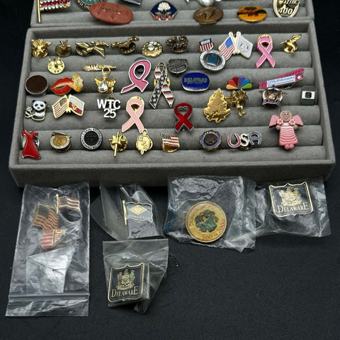Lapel Pin Lot Vintage Non Precious Metal 70 Pieces Patriotic Military Themes