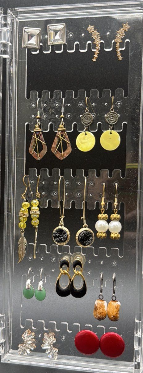 39 Pairs Fashion Earrings Lot Non-Precious Metal Studs Dangles No Stand