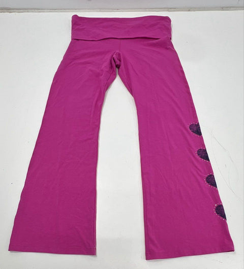 PINK Victoria's Secret Women's Pink Heart Rhinestone Foldover Yoga Pants XL