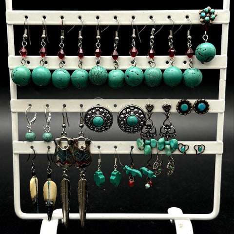 Southwestern Style Costume Jewelry Lot Turquoise Red Coral Tone 20+ Pieces